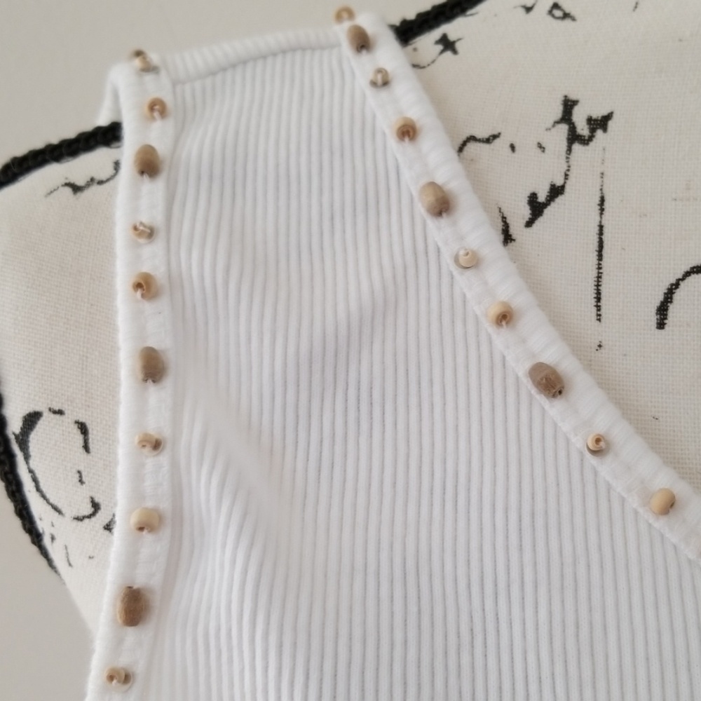 Erika Ribbed white bead embellished tank top